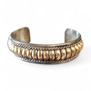 Navajo James Martin (JM) Two Tone Heavy 925 Sterling Silver Cuff Bracelet